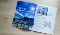 Interior spread from 2023 Annual Report showing great communities program highlights