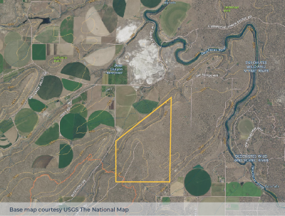 Sattelite view of the Eden Central land, outlined