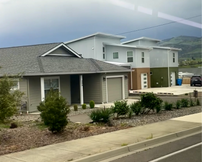 Newly built homes on a cloudy day