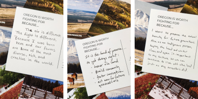 Postcards with hand-written, personal reasons for protecting Oregon's lands