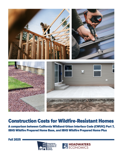 Cover of the report, "Construction costs for wildfire-resistant homes."