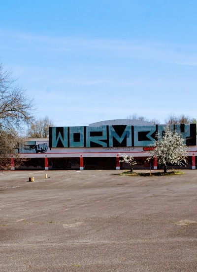 The former Kmart building covered in graffiti