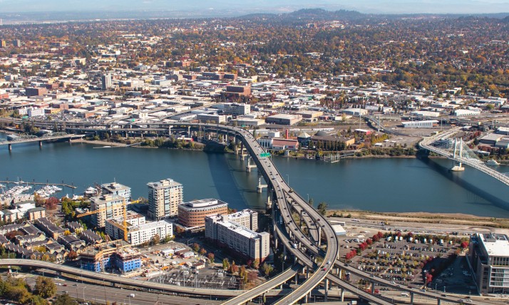 Portland highway aerial shot