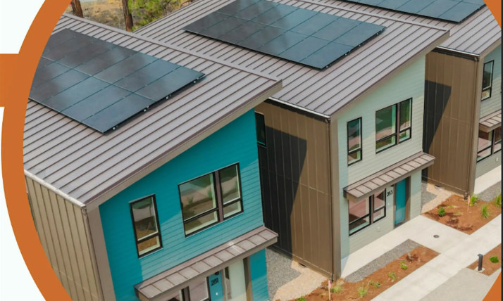 Graphic showing townhouses with solar panels