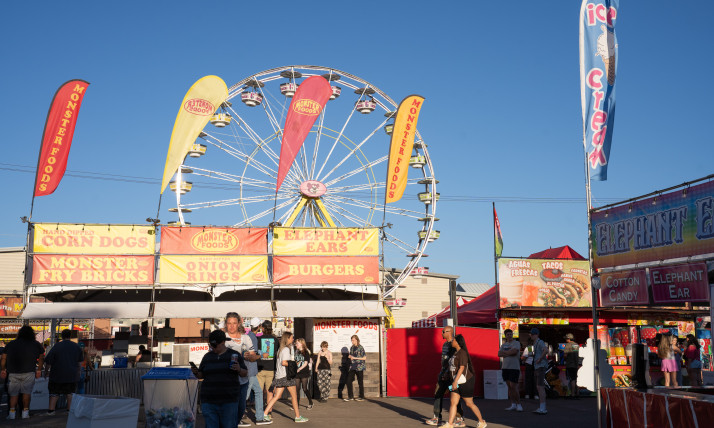 Food stands and ferris wheel at the Oregon State Fair