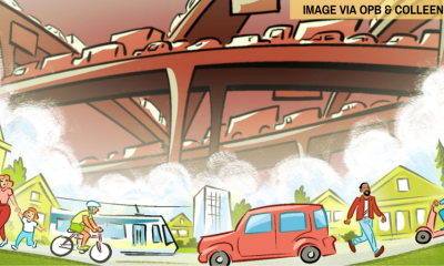 Illustration of transportation in Oregon by Colleen Coover (OPB)