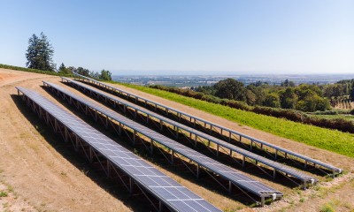 Solar panels next to a field