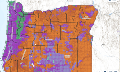 A screenshot of the draft wildfire hazard map, with color coding for the different hazard levels. Much of the state is ranked in the highest level.