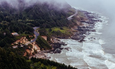 Aerial view of Cape Perpetua on the coast